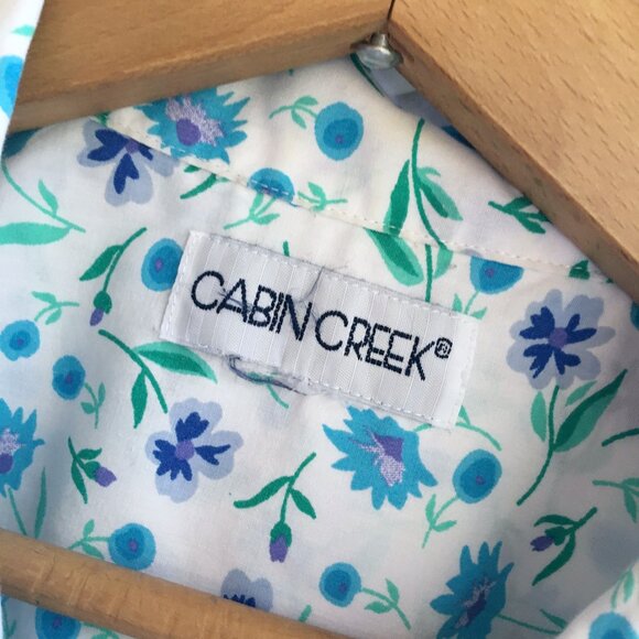 90s 'Cabin Creek' Country Green and Blue Floral Button Down - Picture 4 of 6